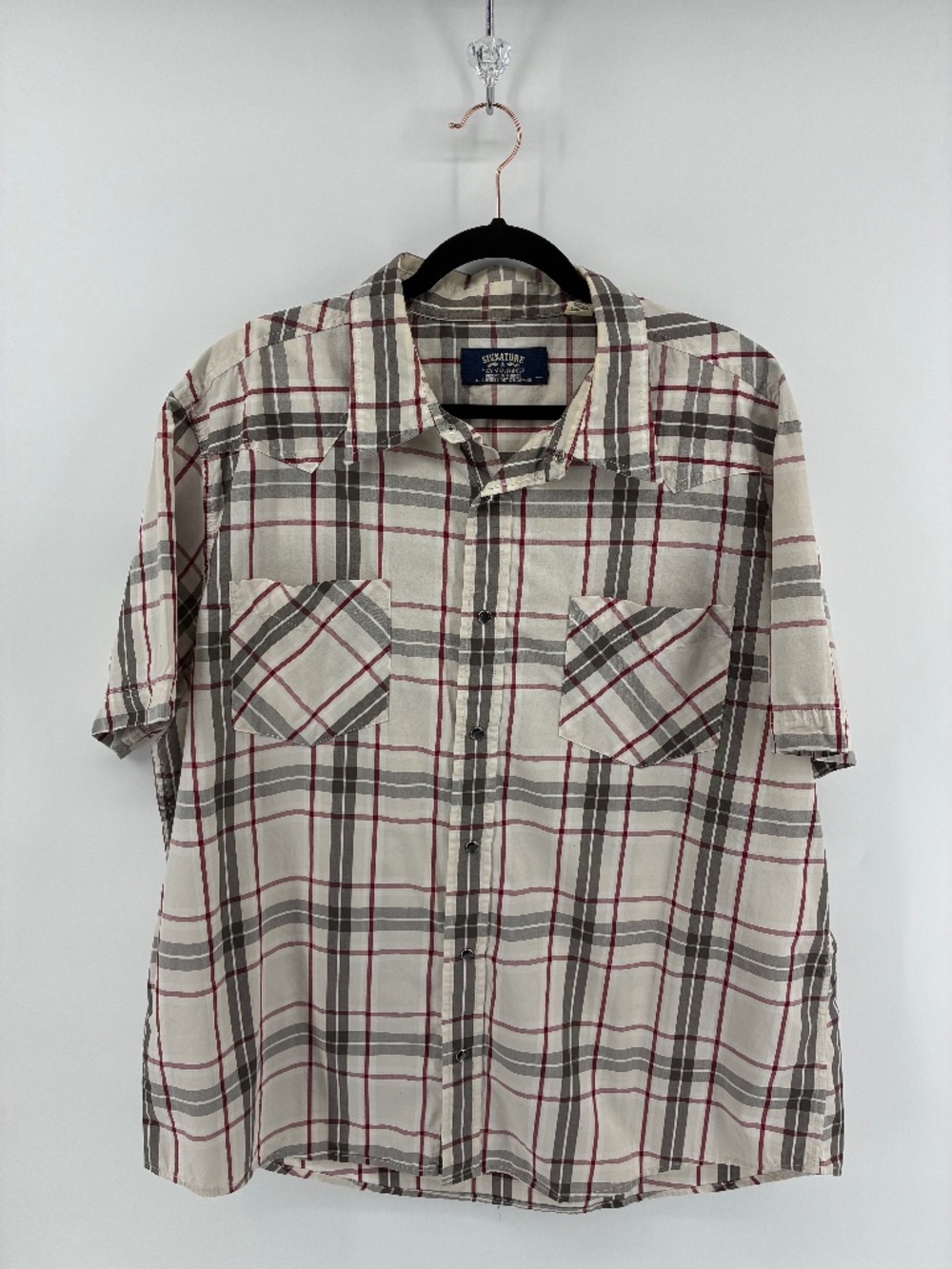 Signature by Levi Strauss White and Red Plaid Polo